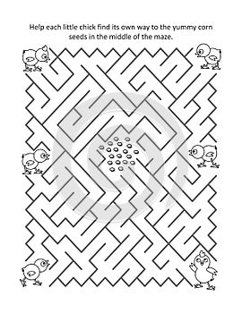 Maze game for kids - chicks and corn photo
